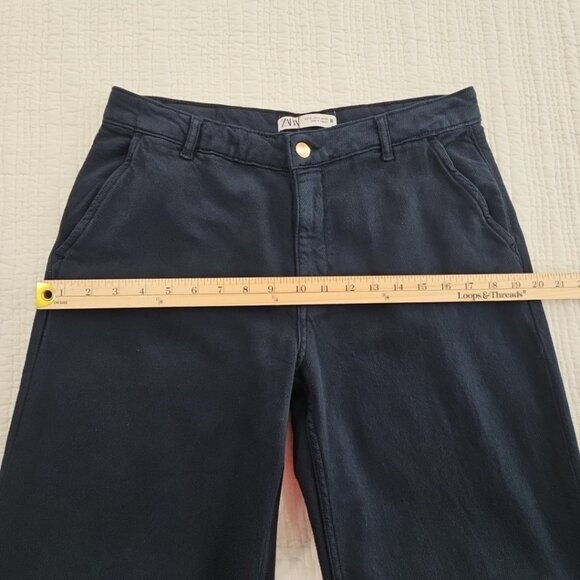 Zara Wide Leg Pants Women's 4 (32x32) Navy Blue NEW NWT 100% Cotton Supersoft - Picture 4 of 15